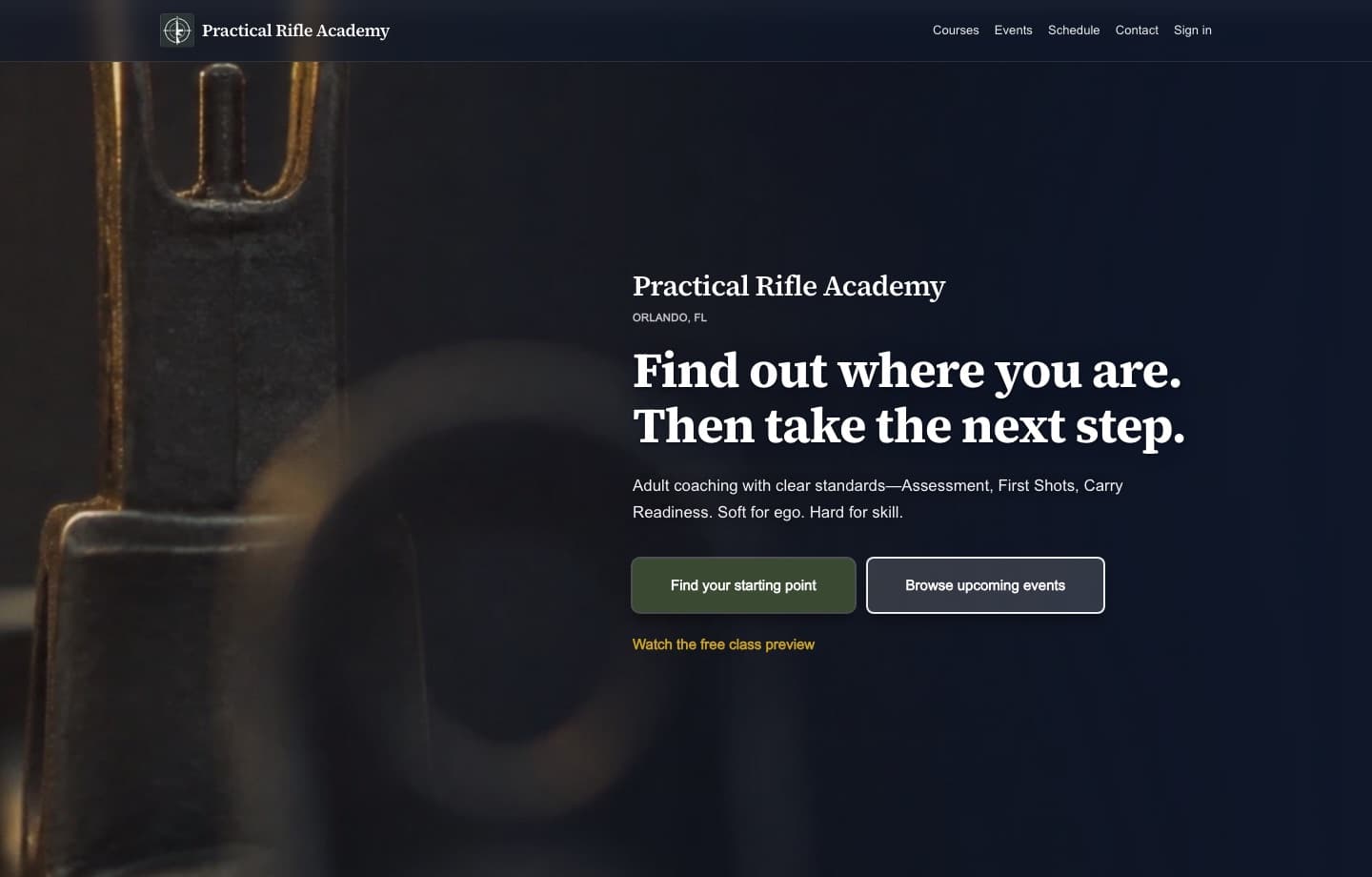 Practical Rifle Academy homepage running on Threshold15.